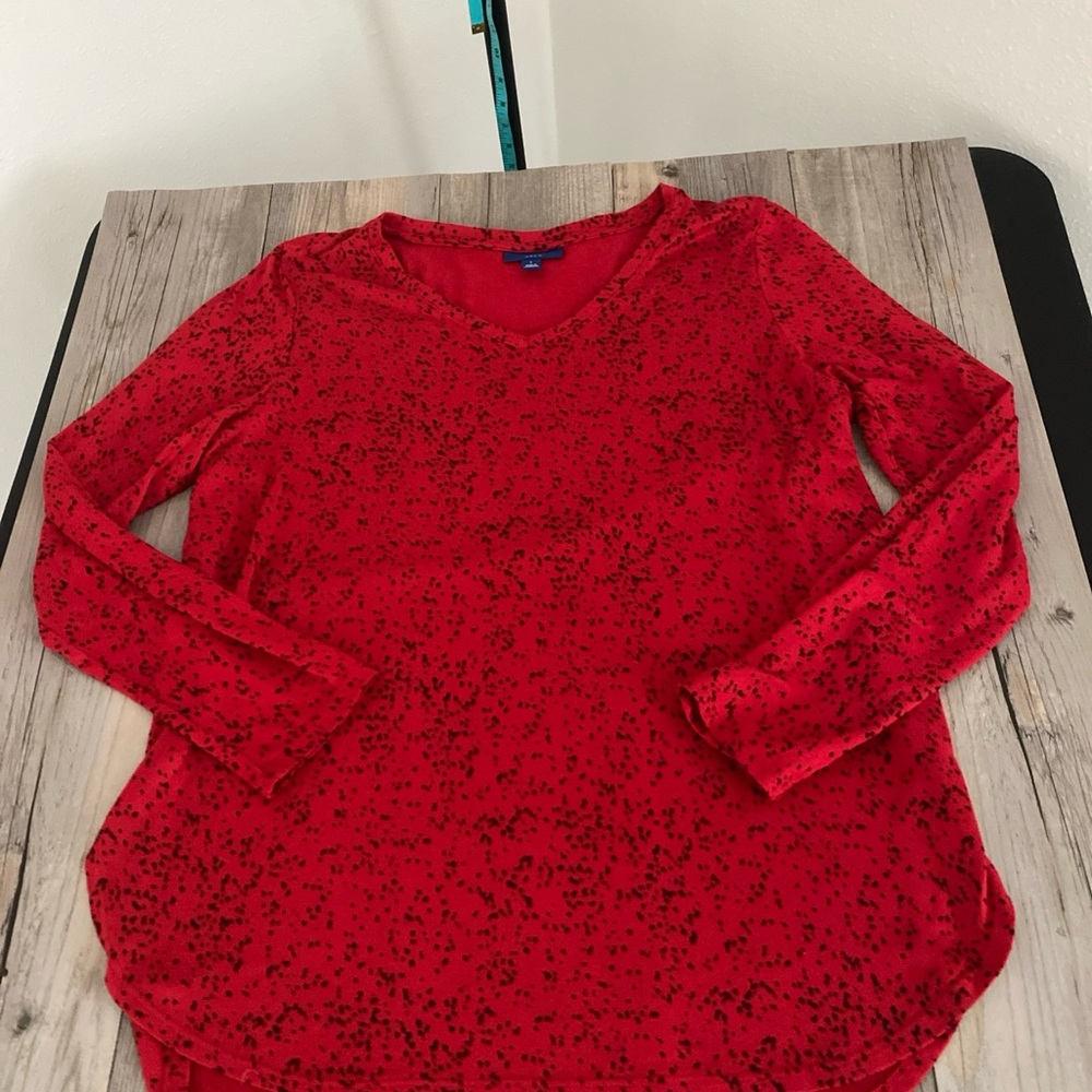 APT 9 Women’s V Neck Long Sleeve Red Speckled Top Large